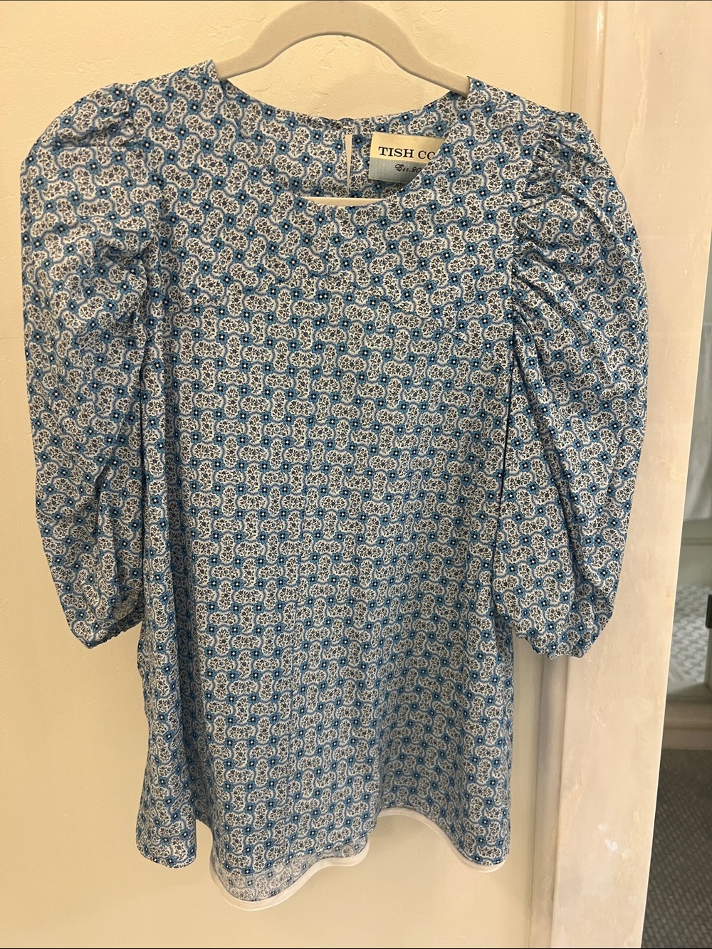 Tish Cox Blue Floral Puff-Sleeve Blouse